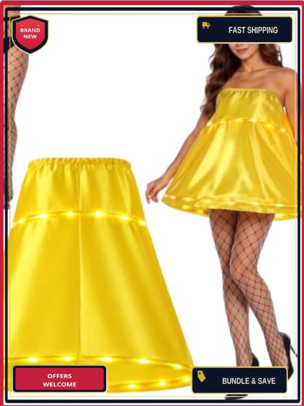 Light Up Christmas Lamp Dress with Fishnet Stockings Cosplay Costume Set One